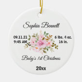 Blume Baby's First Christmas & Custom Birth Stats Keramik Ornament (Vorne)