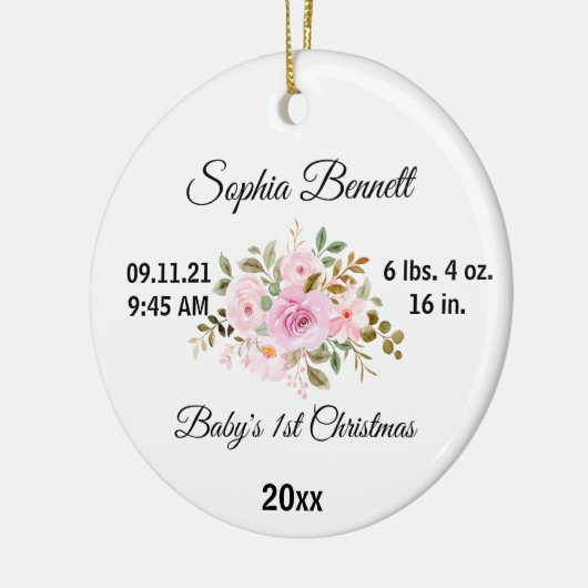 Blume Baby's First Christmas & Custom Birth Stats Keramik Ornament (Links)