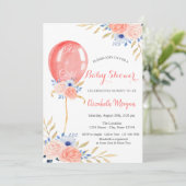 Blume Ballon Babydusche Einladung (Stehend Vorderseite)