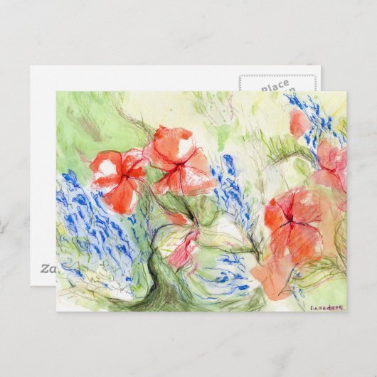 Blume Balsam und Lobelia Postkarte (Vorne/Hinten)