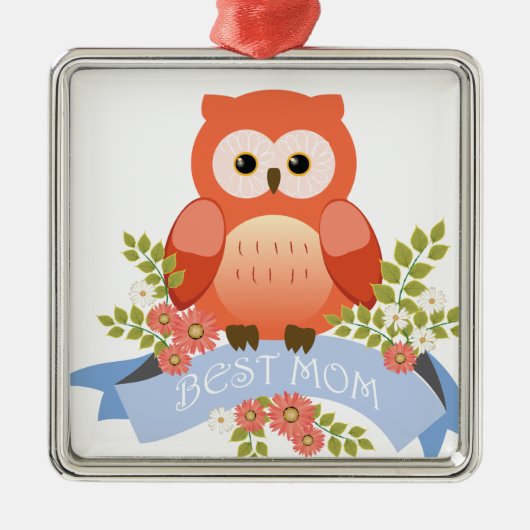 Blume-Banner der besten Eule Silbernes Ornament (Vorne)