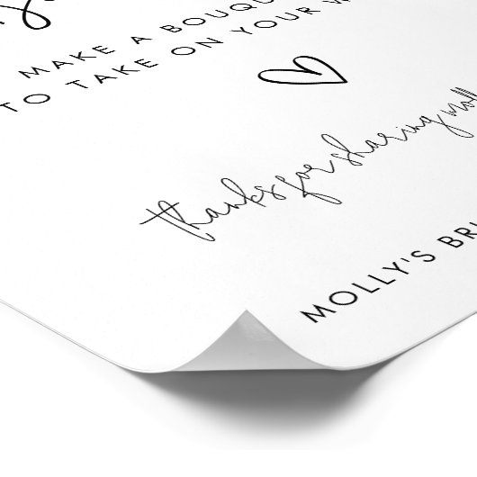 Blume Bar Minimalistisch Schwarz & Weiß mit Herz Poster (Ecke)