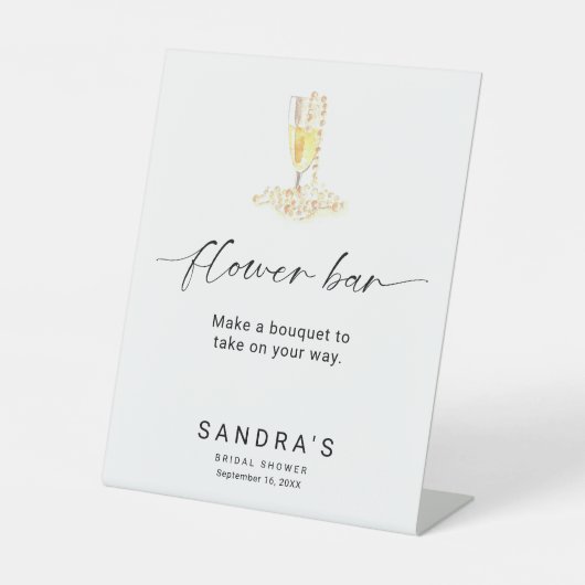 Blume Bar Sign Pearls und Prosecco Brautparty Sockelschild (Vorderseite)