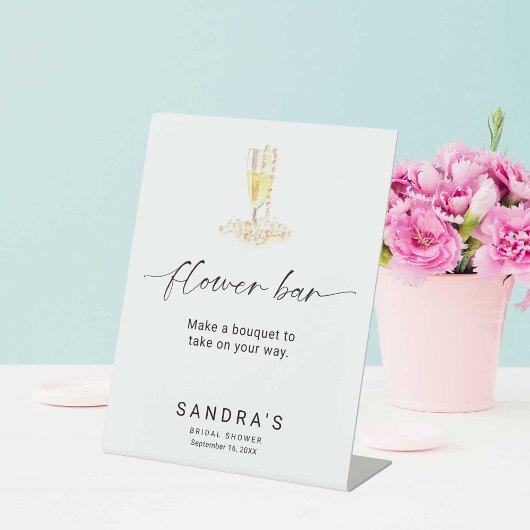 Blume Bar Sign Pearls und Prosecco Brautparty Sockelschild