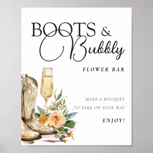 Blume Bar Signatur Stiefel und Bubbly Brautparty Poster (Vorne)