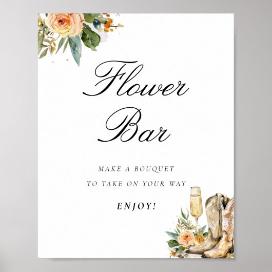 Blume Bar Stiefel und Bubbly Brautparty Signierung Poster (Vorne)