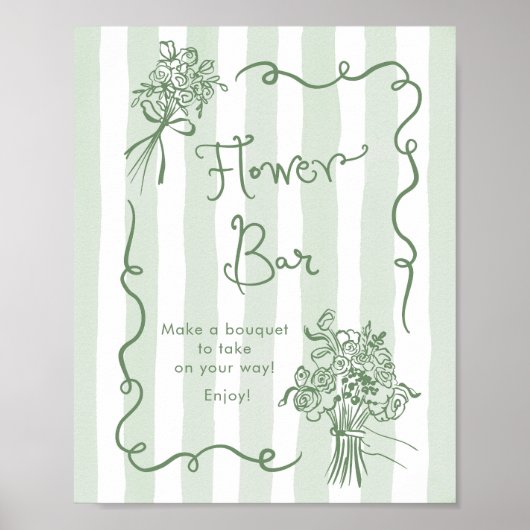 Blume Bar Whimsical Sage green Hand gezogen Bridal Poster (Vorne)