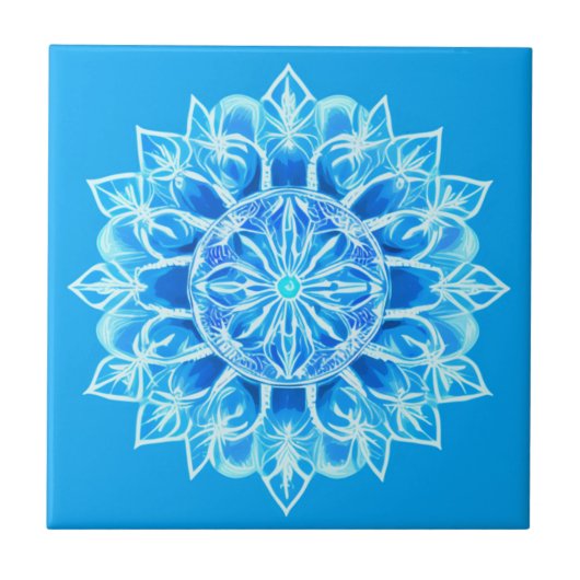 Blume Batik Mandala auf Türkis Fliese (Vorderseite)