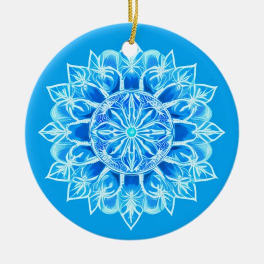 Blume Batik Mandala auf Türkis Keramik Ornament (Vorne)