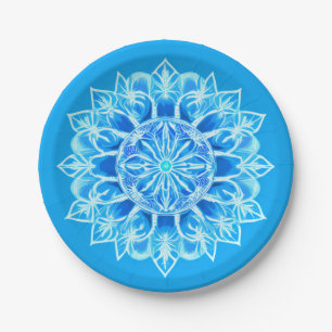 Blume Batik Mandala auf Türkis Pappteller