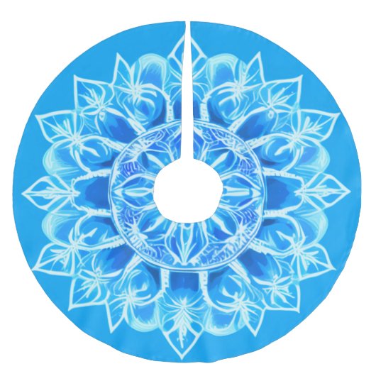 Blume Batik Mandala auf Türkis Polyester Weihnachtsbaumdecke (Vorderseite)