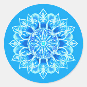Blume Batik Mandala auf Türkis Runder Aufkleber