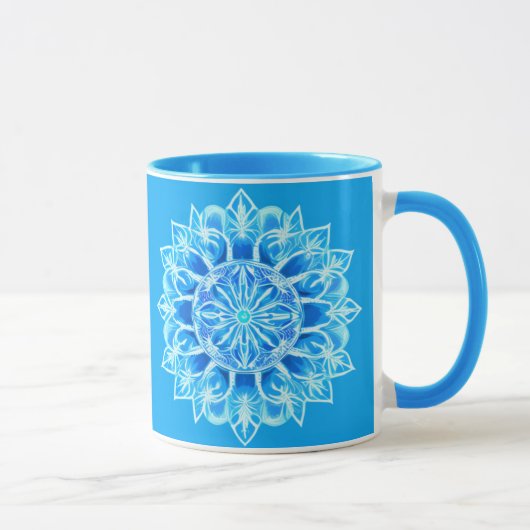Blume Batik Mandala auf Türkis Tasse (Rechts)