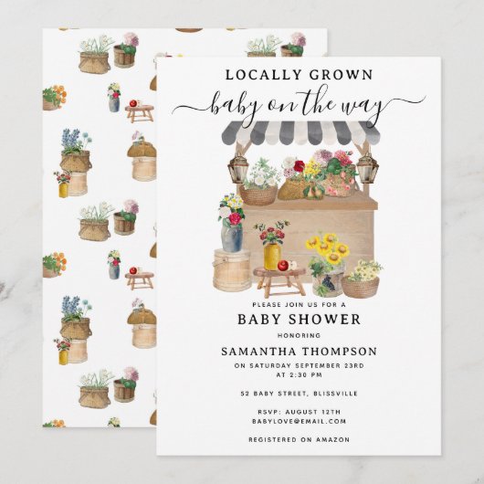 Blume Bauer Watercolor Einladung (Vorne/Hinten)