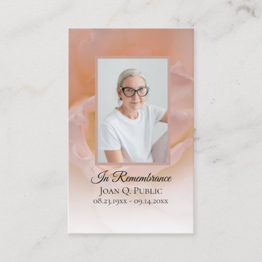 Blume-Beerdigung-Gedenkgebet "Pale Pink Rose" Visitenkarte (Vorderseite)