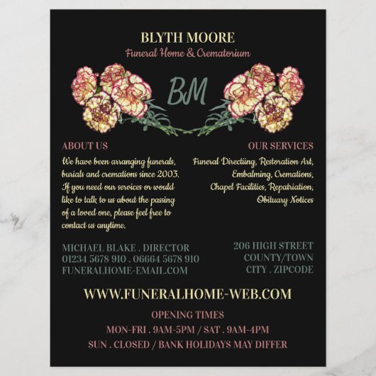 Blume, Beerdigung Zuhause, Direktoren Flyer (Vorne)