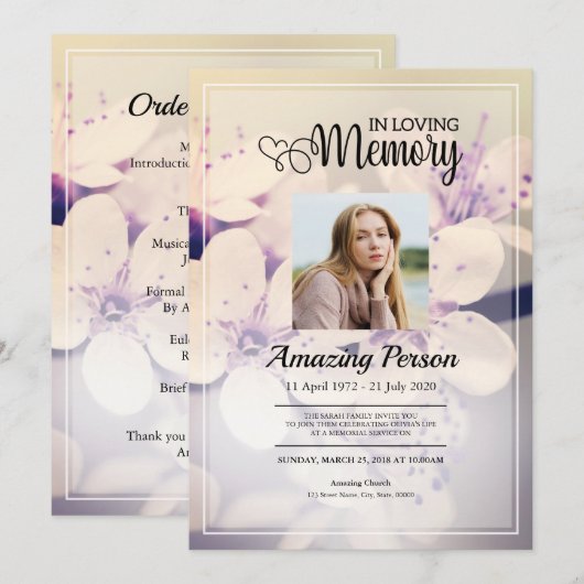 Blume Beerdigungsauftrag Einladung (Vorne/Hinten)