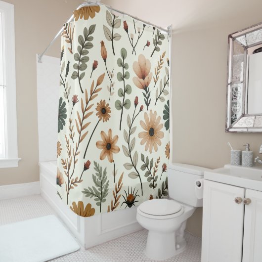 Blume Beige und Brown Boho Duschvorhang (Beispiel)