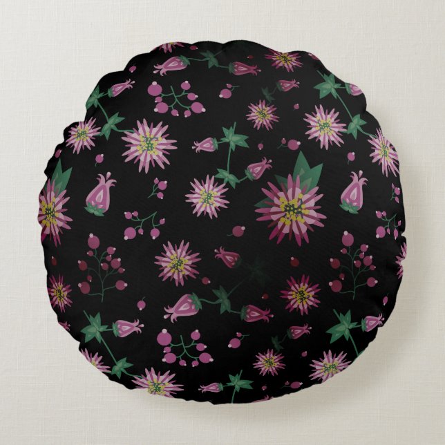 Blume & Berries Nebel Rundes Kissen (Vorderseite)