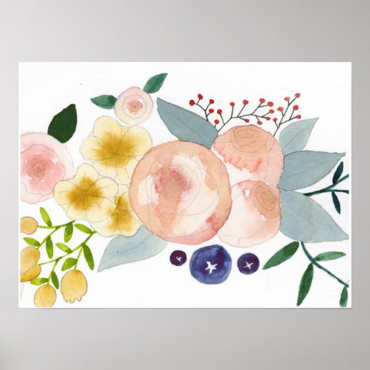 Blume, Berries und Blätter Aquarellfarben-Poster Poster (Vorne)