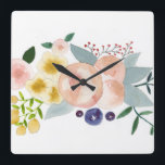 Blume, Berries und Blätter Wasserfarbuhr Quadratische Wanduhr<br><div class="desc">Handgemalte Aquarellgestaltung von Bethany Eden</div>