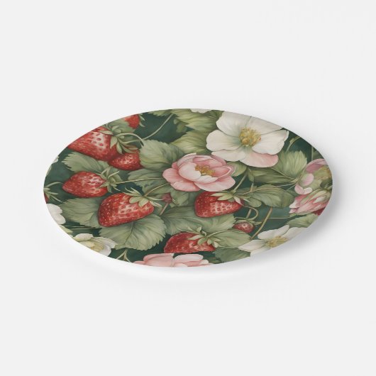 Blume "Berry in Liebe" und Erdbeere Pappteller (Schrägansicht)