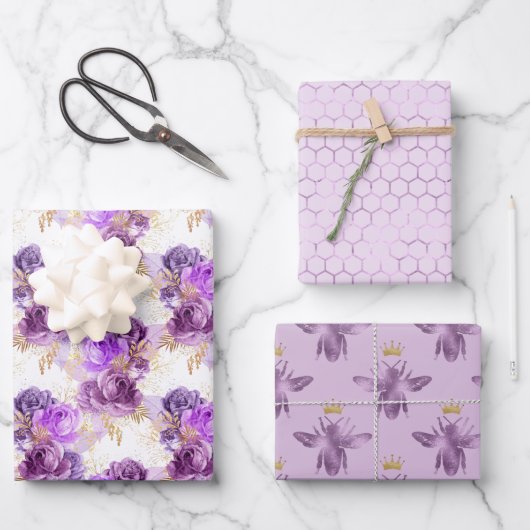 Blume Bienen und Honigwaben Geschenkpapier Set (Vorderseite)