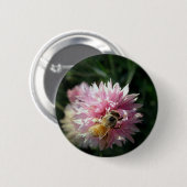 Blume Bienen und Rosa Button (Vorne & Hinten)