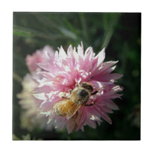 Blume Bienen und Rosa Fliese