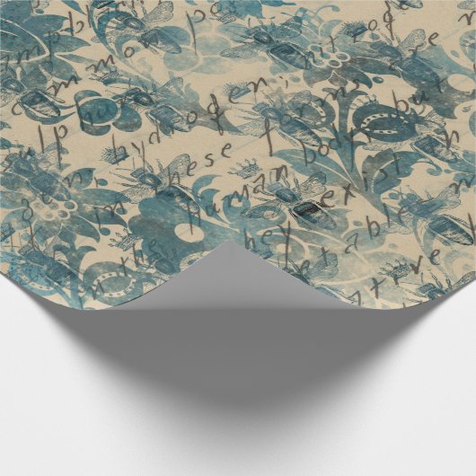 Blume, Bienen und Schreiben auf Tan Geschenkpapier (Ecke)