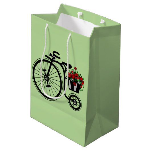 Blume Bike Geschenktasche - Ihre Farben - Text Mittlere Geschenktüte (Rückseite Schrägansicht)