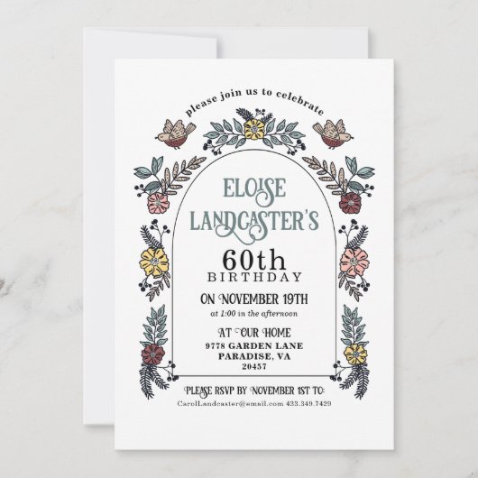 Blume Bird and Garden Meilenstein Einladung (Vorderseite)