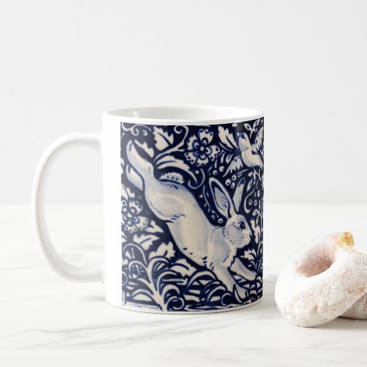 Blume Bird aus blauem und weißem Kaninchen Kaffeetasse (Mit Donut)