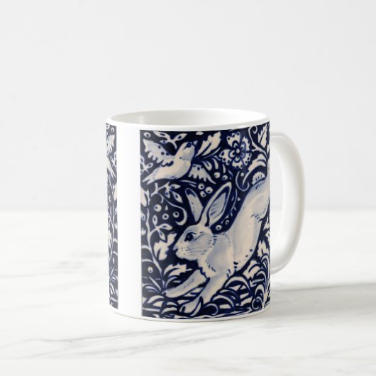 Blume Bird aus blauem und weißem Kaninchen Kaffeetasse (VorderseiteRechts)