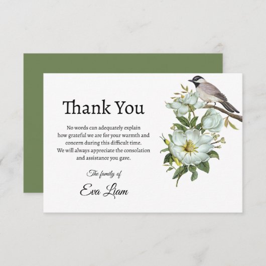 Blume&Bird Beerdigung Dankeschön Karte (Vorne/Hinten)