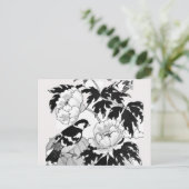Blume Bird Black und White Postcard Postkarte (Stehend Vorderseite)