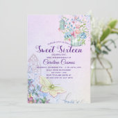 Blume Bird House Butterfly Sweet 16 Einladung (Stehend Vorderseite)