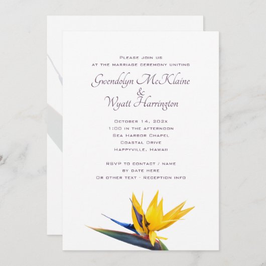Blume "Bird-of-paradise" Einladung zur Hochzeit (Vorne/Hinten)