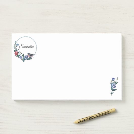 Blume Bird Personalisiert Post-it Klebezettel (Auf Schreibtisch)