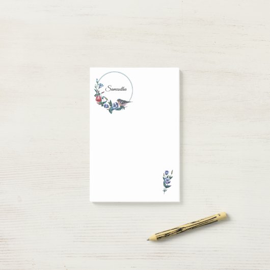 Blume Bird Personalisiert Post-it Klebezettel (Auf Schreibtisch)