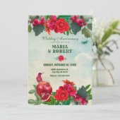 Blume Bird Retro Hochzeitstag Einladung (Stehend Vorderseite)