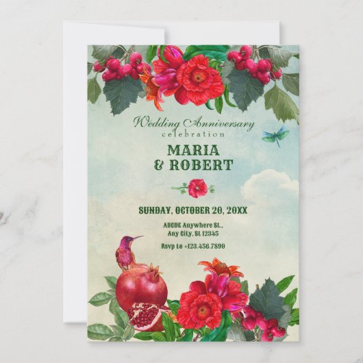 Blume Bird Retro Hochzeitstag Save The Date (Vorderseite)