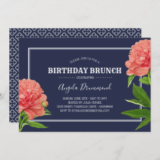 Blume Birthday Brunch Blauen Einladung