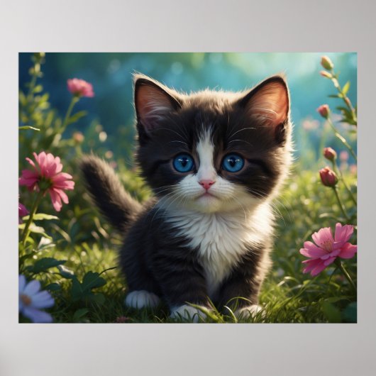 *~* Blume Black Kitty Cat 5:4 Feline Kitten Poster (Vorne)