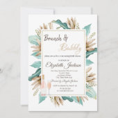 Blume Blätter Brunch & Bubbly Brautparty Einladung (Vorderseite)