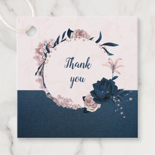 Blume & Blätter in Rosa und Marinebasis bevorzugen Geschenkanhänger (Vorderseite)