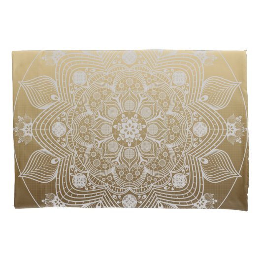 Blume, Blätter, Mandala aus weißer Leder auf Gold Kissenbezug (Vorderseite-Links)