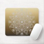 Blume, Blätter, Mandala aus weißer Leder auf Gold Mousepad (Mit Mouse)
