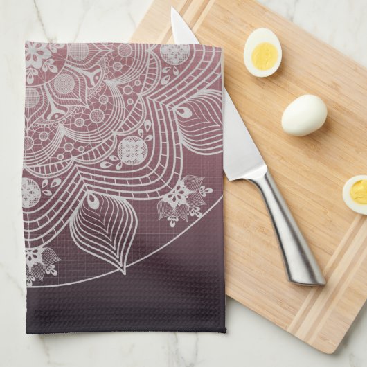 Blume, Blätter, Mandala, Weiße Spitzen, rosa Geschirrtuch (Viertel Falte)