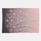 Blume, Blätter, Mandala, Weiße Spitzen, rosa Geschirrtuch (Horizontal)